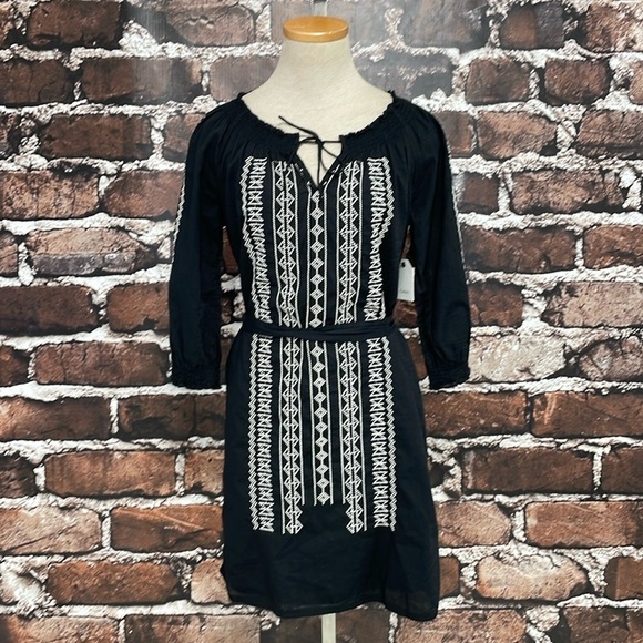 Caslon Dress Womens X Small Black Cream Embroidered NWT Sheath Bohemian - Picture 5 of 17